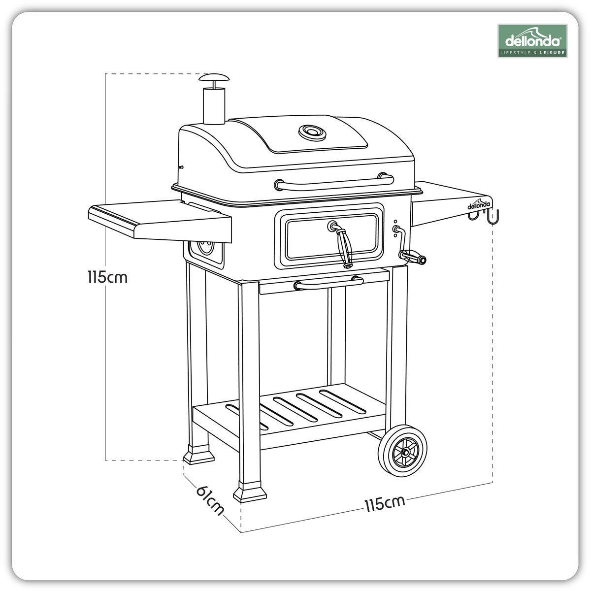 Dellonda DG283 Dellonda Charcoal Grill BBQ Smoker & Trolley with 2 Side Shelves - Black