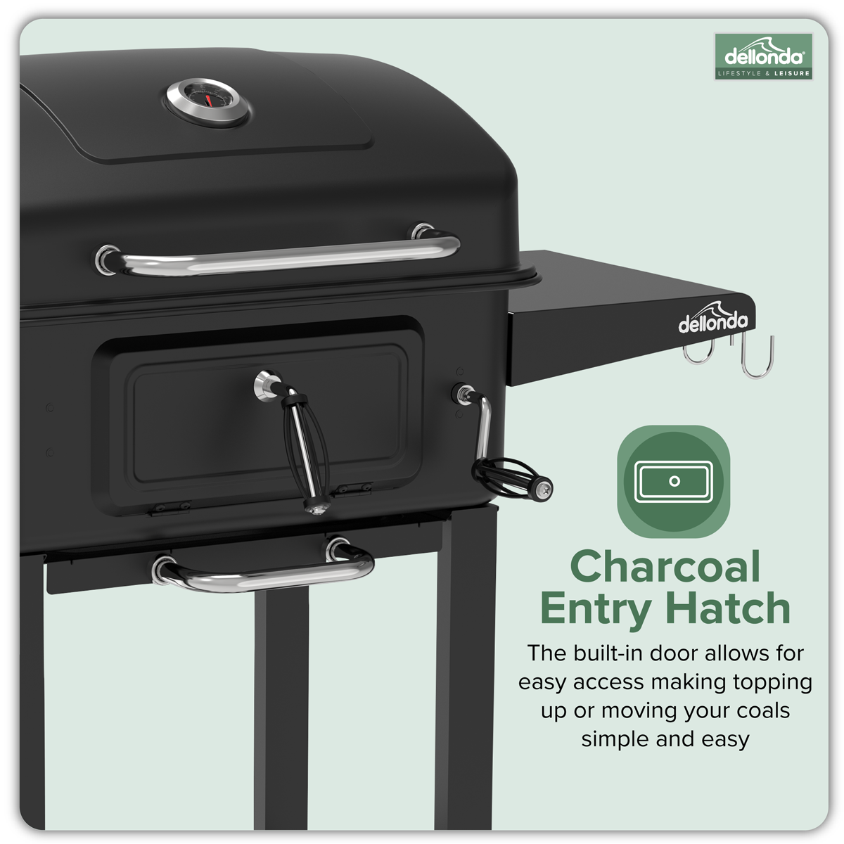 Dellonda DG283 Dellonda Charcoal Grill BBQ Smoker & Trolley with 2 Side Shelves - Black