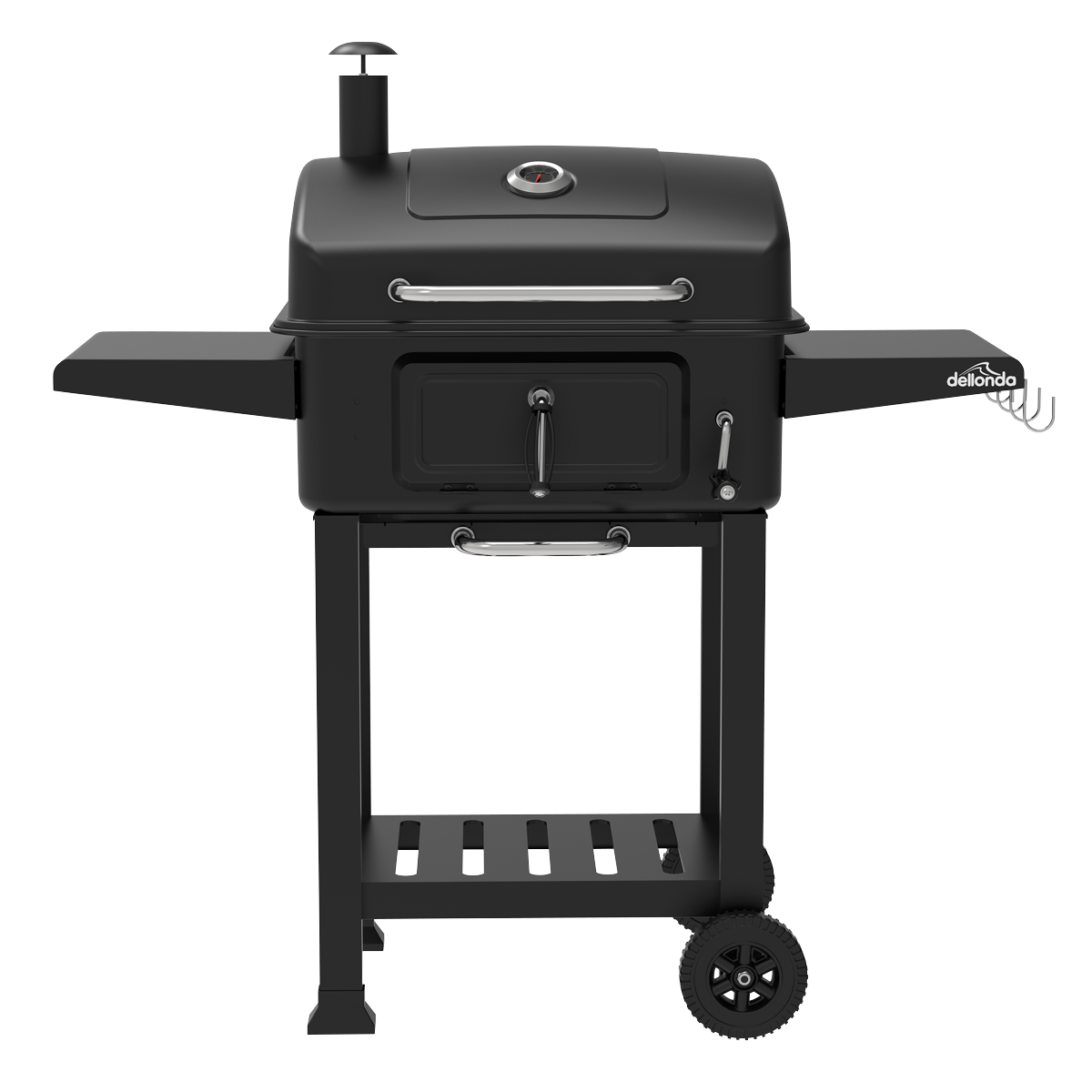 Dellonda DG283 Dellonda Charcoal Grill BBQ Smoker & Trolley with 2 Side Shelves - Black