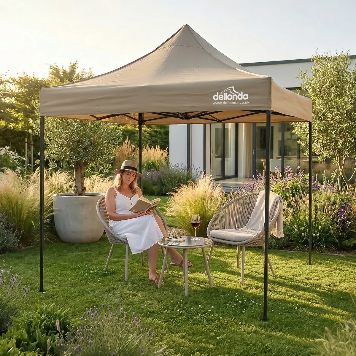 Dellonda DG303 Dellonda 2x2m Pop-Up Gazebo Canopy with Water-Resistant Carry Bag, Stakes & Weight Bags - Beige