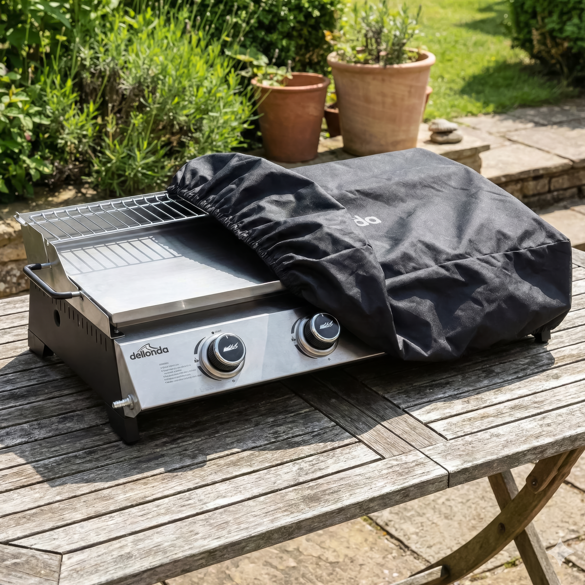 Dellonda DG311 Dellonda 4 Burner Portable Gas Plancha with Warming Rack 10kW & Heavy Duty Cover