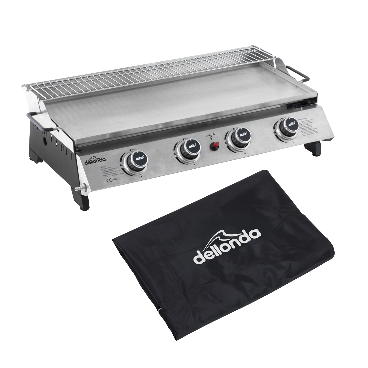 Dellonda DG311 Dellonda 4 Burner Portable Gas Plancha with Warming Rack 10kW & Heavy Duty Cover