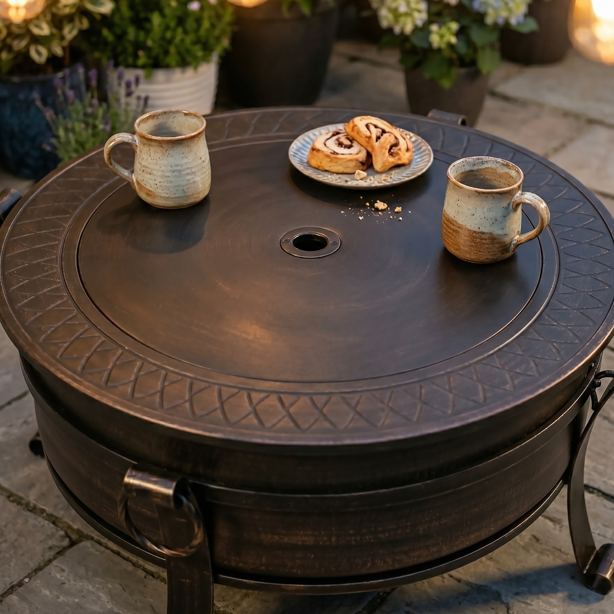 Dellonda DG42 Dellonda 76cm Deluxe 2-in-1 Outdoor Fire Pit & Coffee Table Antique Bronze Effect