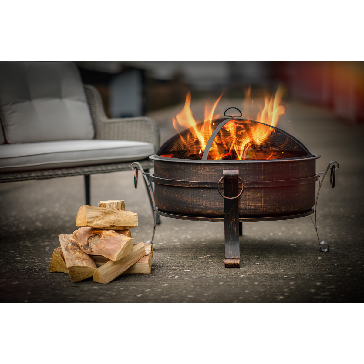 Dellonda DG42 Dellonda 76cm Deluxe 2-in-1 Outdoor Fire Pit & Coffee Table Antique Bronze Effect