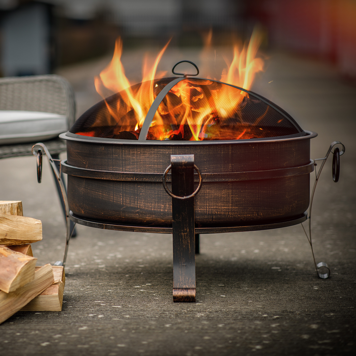 Dellonda DG42 Dellonda 76cm Deluxe 2-in-1 Outdoor Fire Pit & Coffee Table Antique Bronze Effect