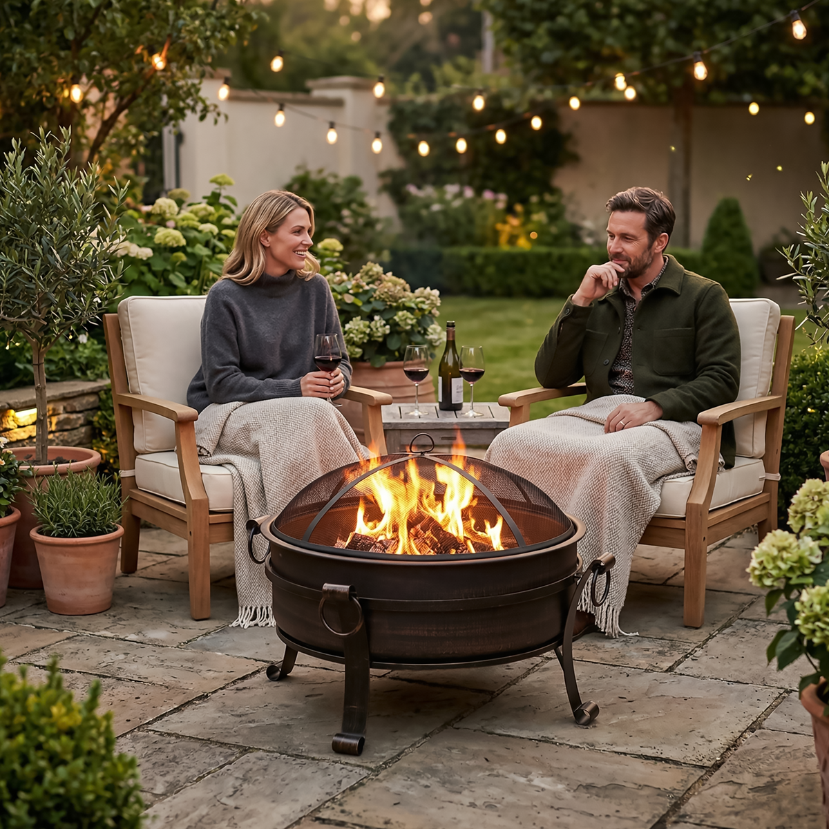 Dellonda DG42 Dellonda 76cm Deluxe 2-in-1 Outdoor Fire Pit & Coffee Table Antique Bronze Effect