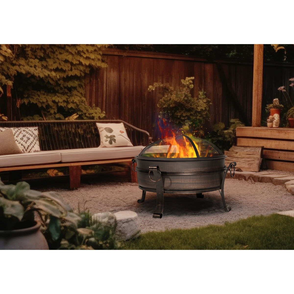 Dellonda DG42 Dellonda 76cm Deluxe 2-in-1 Outdoor Fire Pit & Coffee Table Antique Bronze Effect