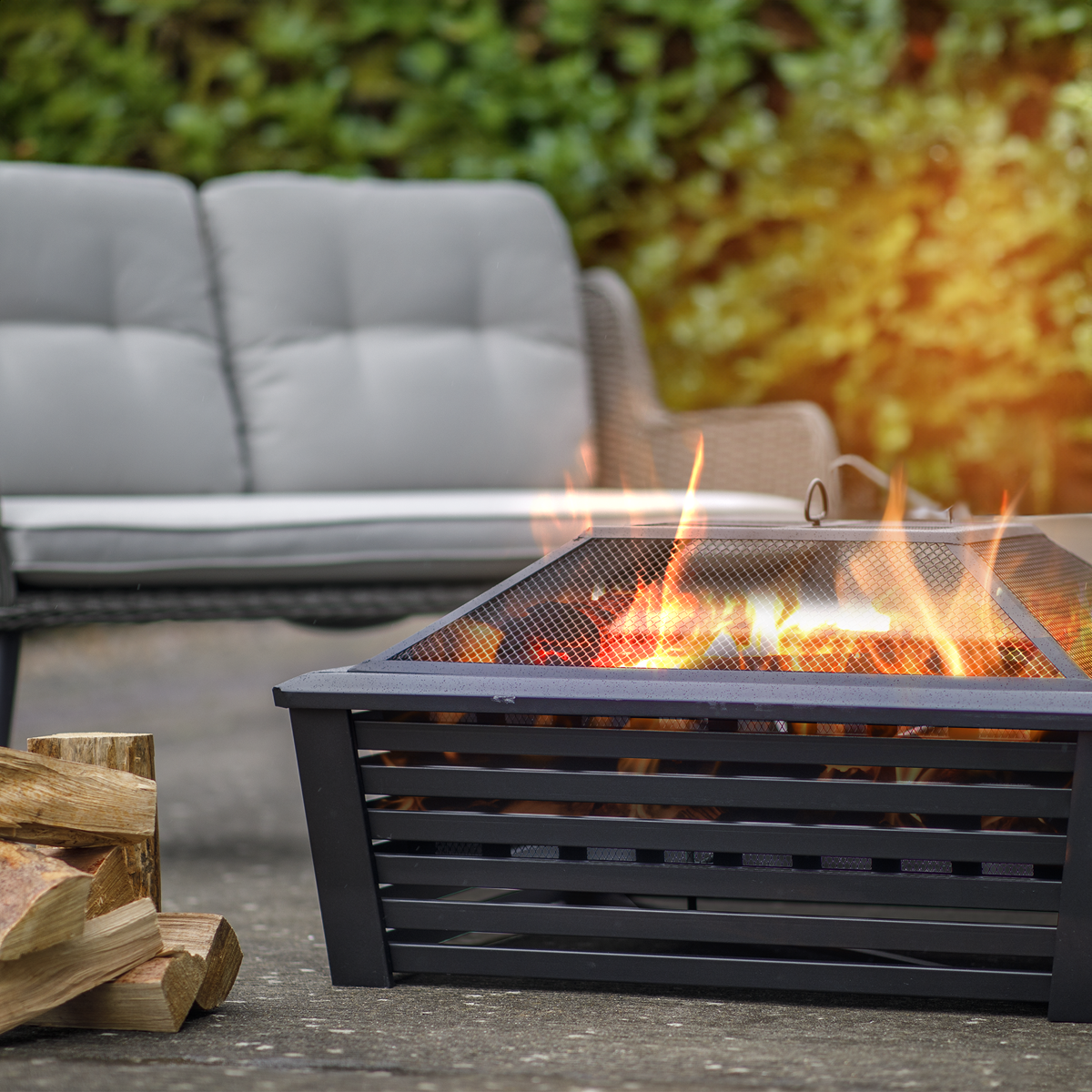 Dellonda DG43 Dellonda 89cm Square Outdoor Fire Pit, Black
