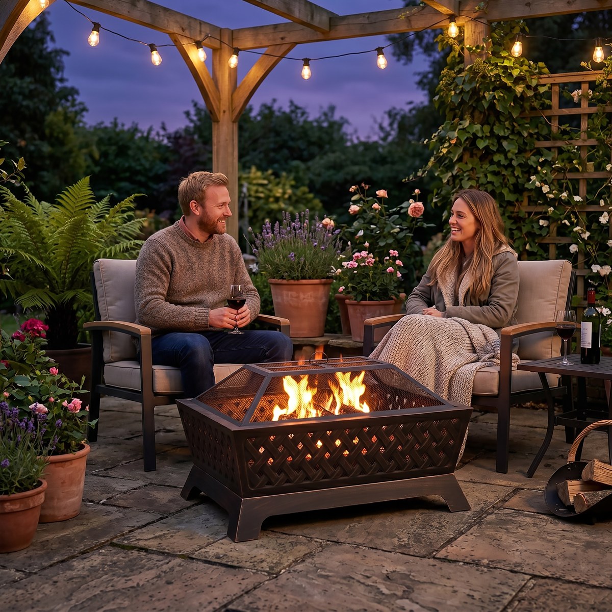 Dellonda DG44 Dellonda 89cm Rectangular Outdoor Fire Pit, Antique Bronze Effect