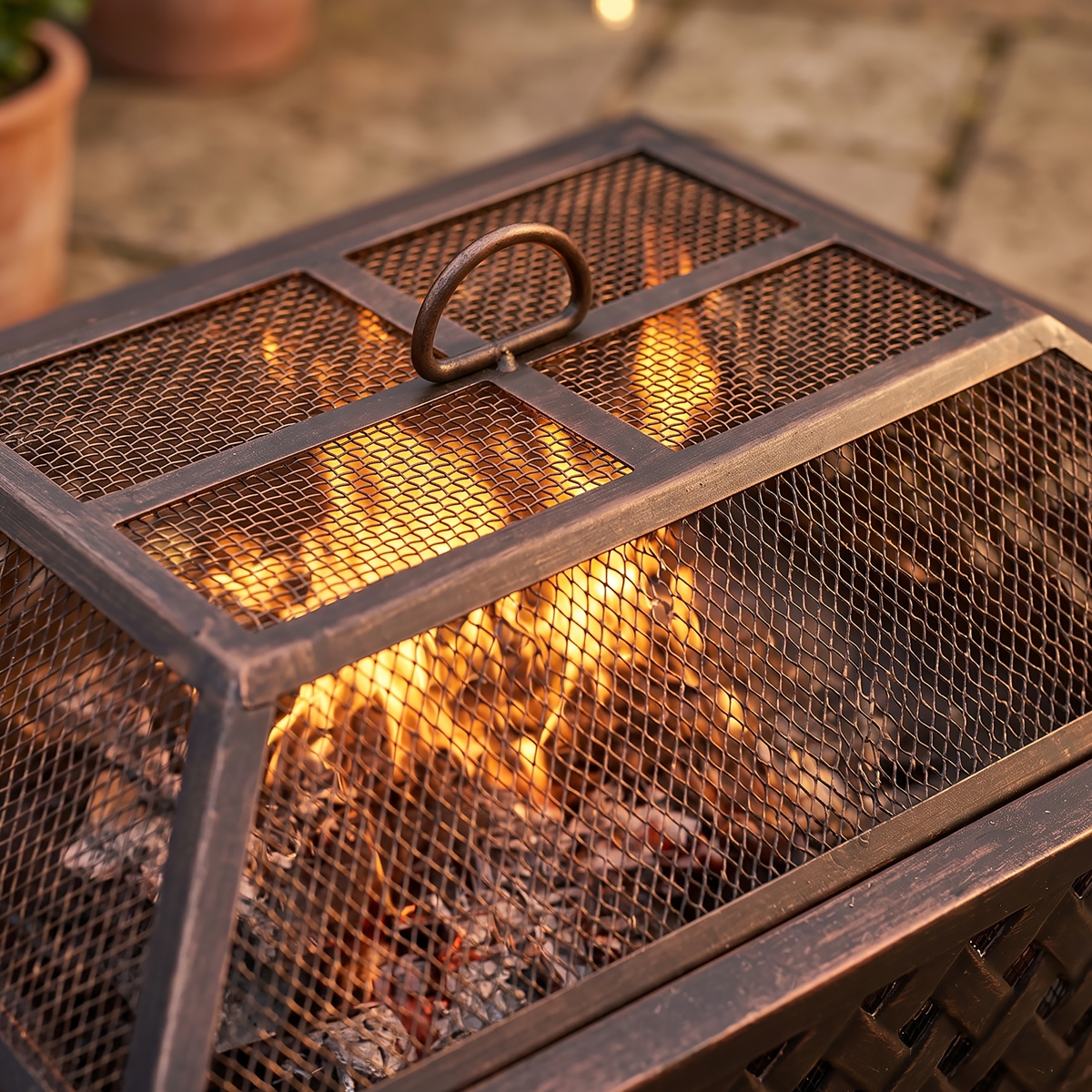 Dellonda DG44 Dellonda 89cm Rectangular Outdoor Fire Pit, Antique Bronze Effect