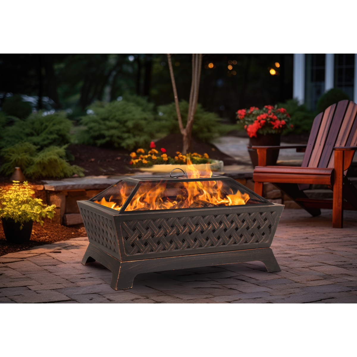 Dellonda DG44 Dellonda 89cm Rectangular Outdoor Fire Pit, Antique Bronze Effect