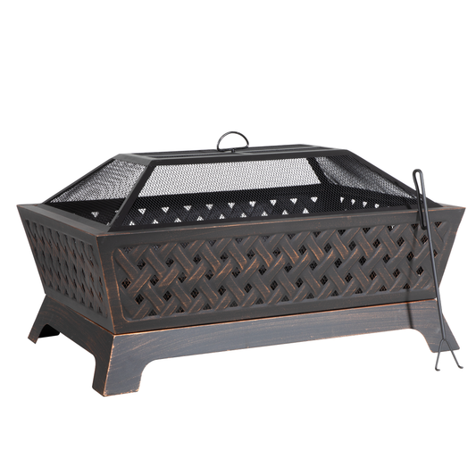 Dellonda DG44 Dellonda 89cm Rectangular Outdoor Fire Pit, Antique Bronze Effect