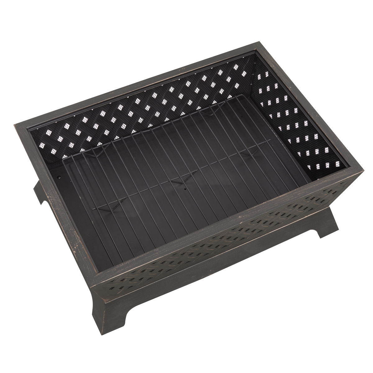 Dellonda DG44 Dellonda 89cm Rectangular Outdoor Fire Pit, Antique Bronze Effect