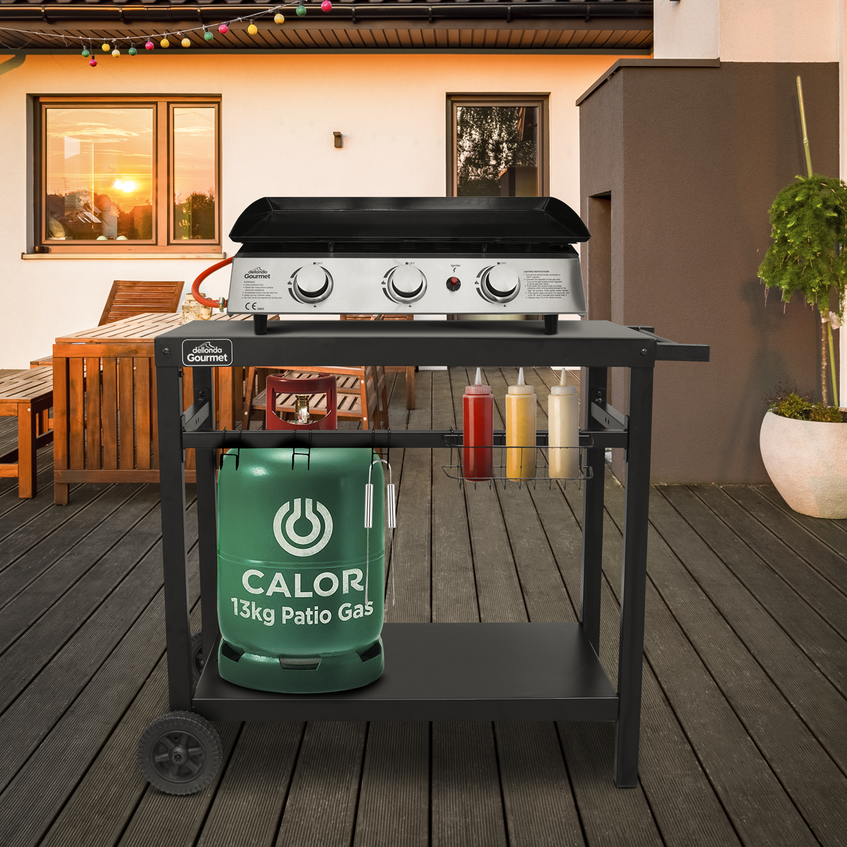 Dellonda DG45 Dellonda Plancha Trolley with Utensil Holder - Black
