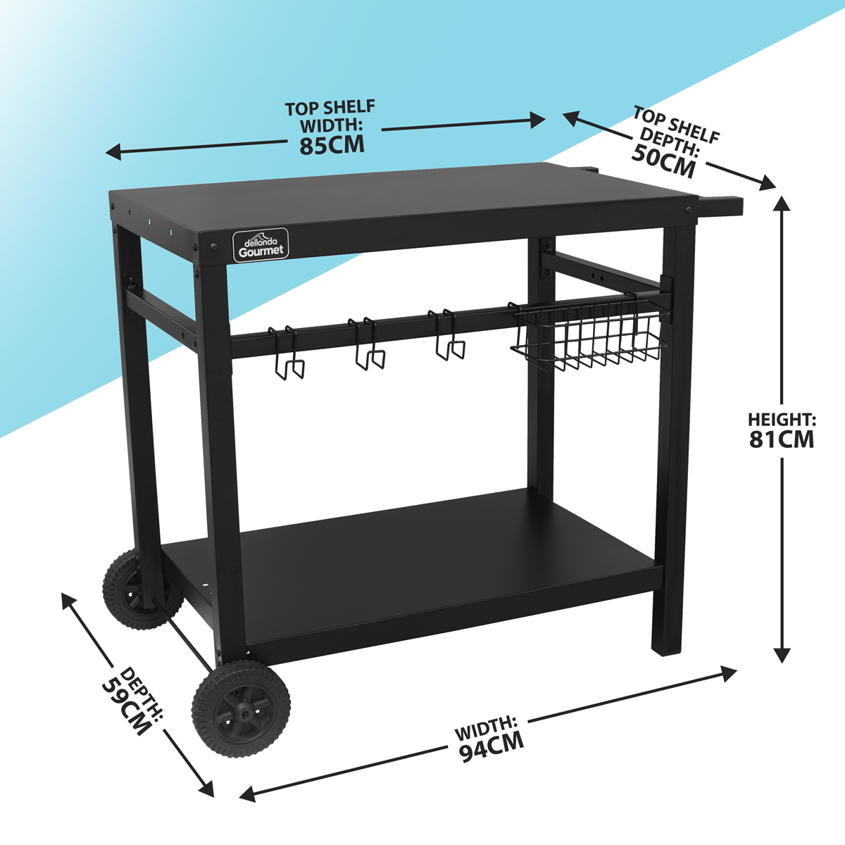 Dellonda DG45 Dellonda Plancha Trolley with Utensil Holder - Black