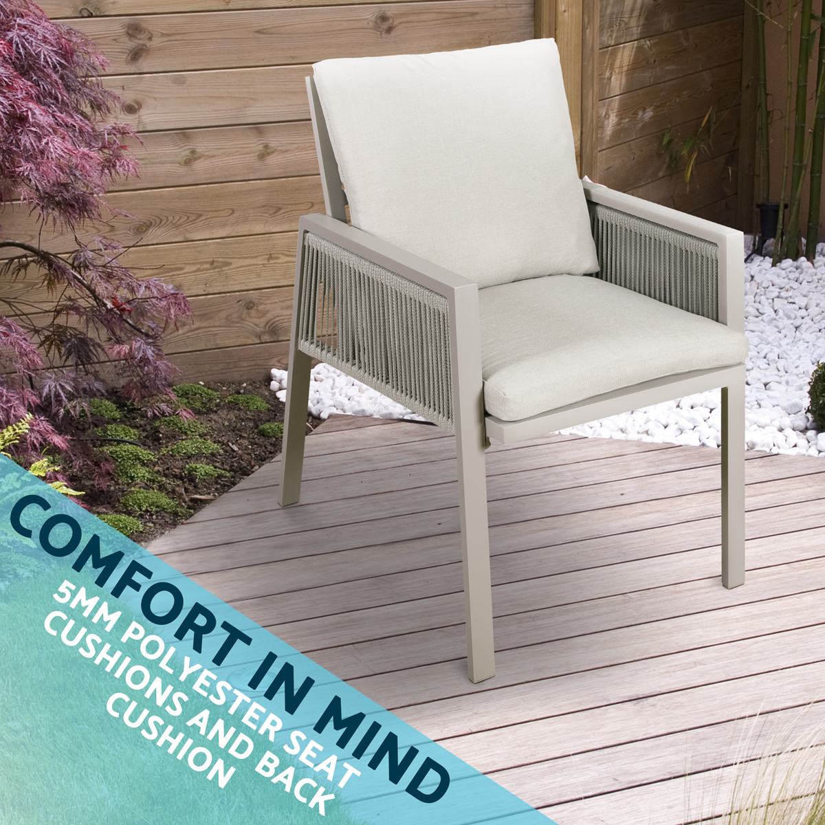 Dellonda DG49 Dellonda Fusion Garden/Patio Dining Chairs with Armrests 6pc - Light Grey