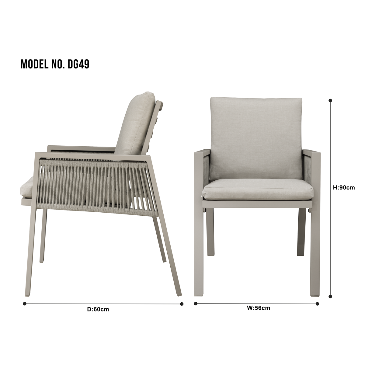 Dellonda DG49 Dellonda Fusion Garden/Patio Dining Chairs with Armrests 6pc - Light Grey