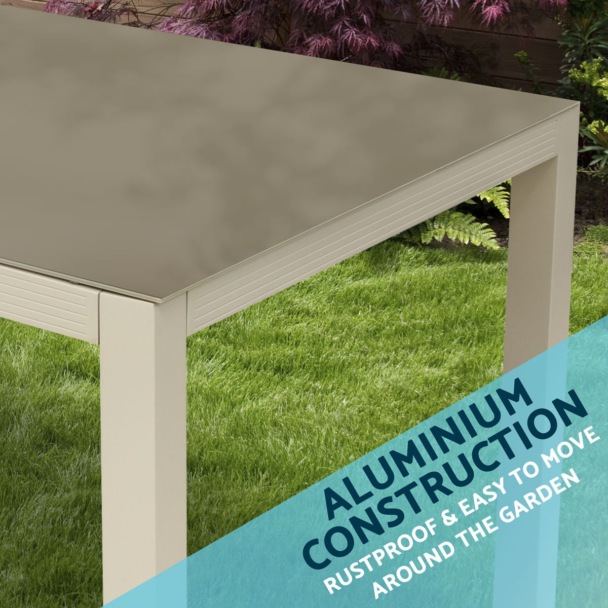 Dellonda DG51 Dellonda Fusion Aluminium Garden Dining Table with Tempered Glass & Parasol Hole - Light Grey