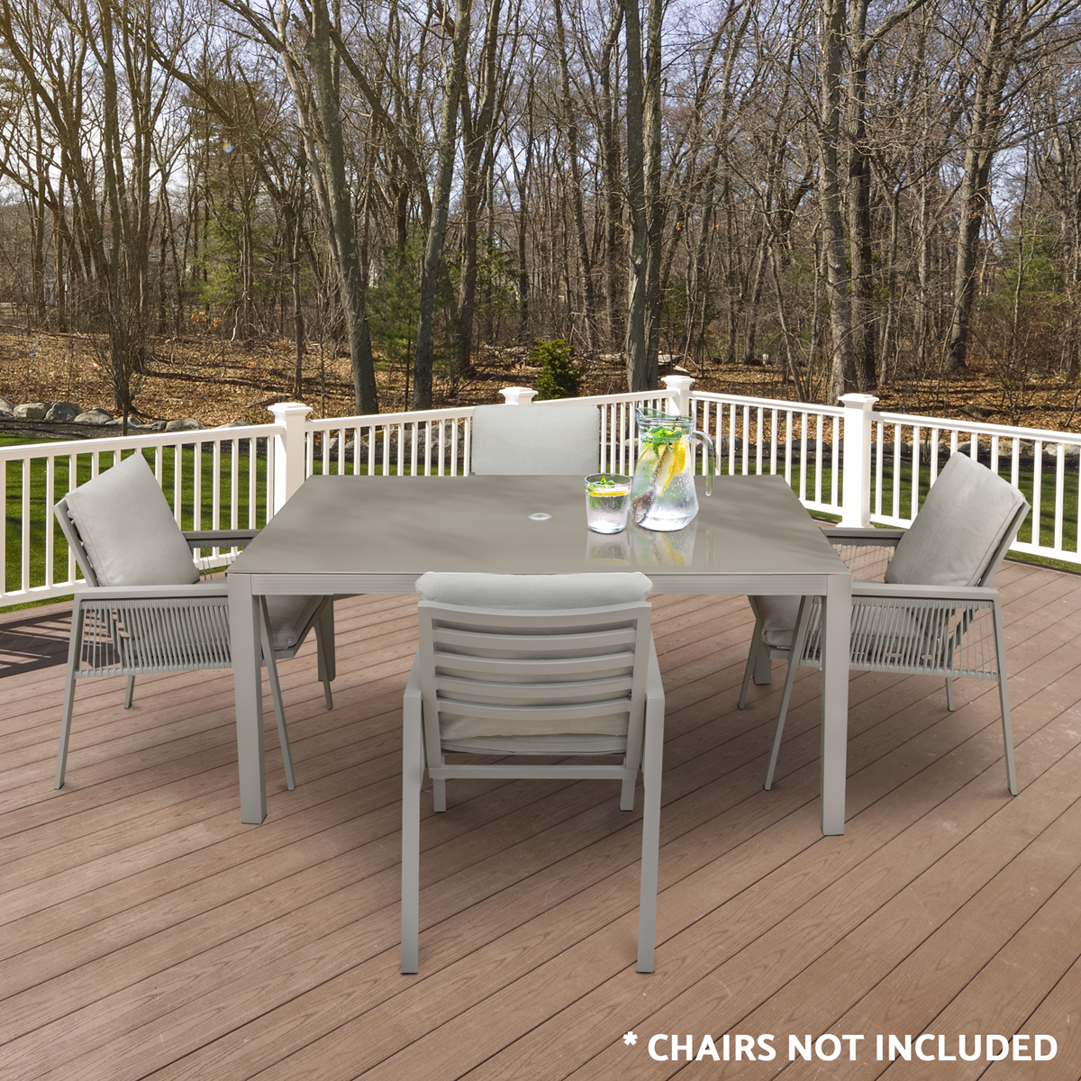 Dellonda DG51 Dellonda Fusion Aluminium Garden Dining Table with Tempered Glass & Parasol Hole - Light Grey
