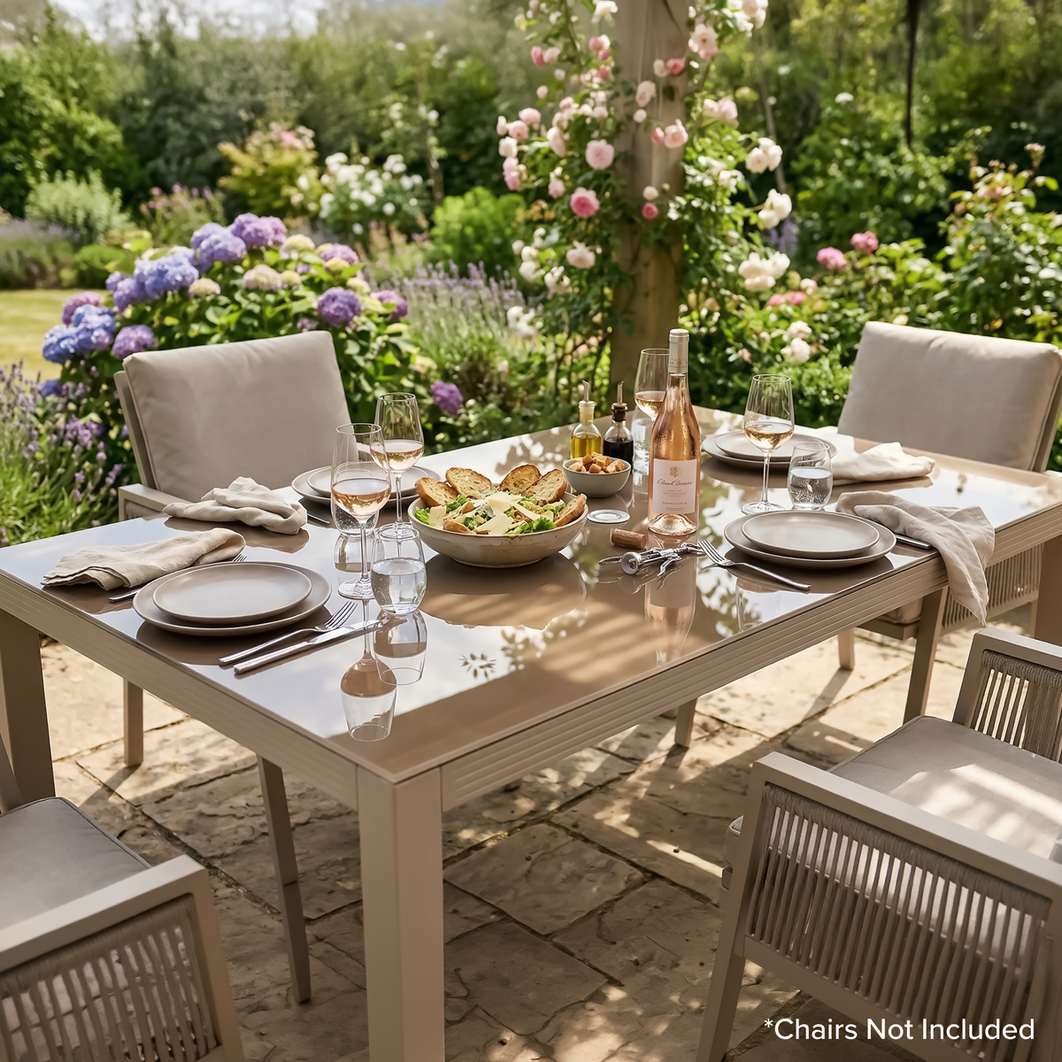 Dellonda DG51 Dellonda Fusion Aluminium Garden Dining Table with Tempered Glass & Parasol Hole - Light Grey