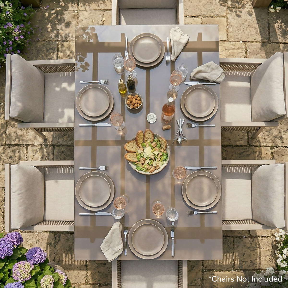 Dellonda DG51 Dellonda Fusion Aluminium Garden Dining Table with Tempered Glass & Parasol Hole - Light Grey
