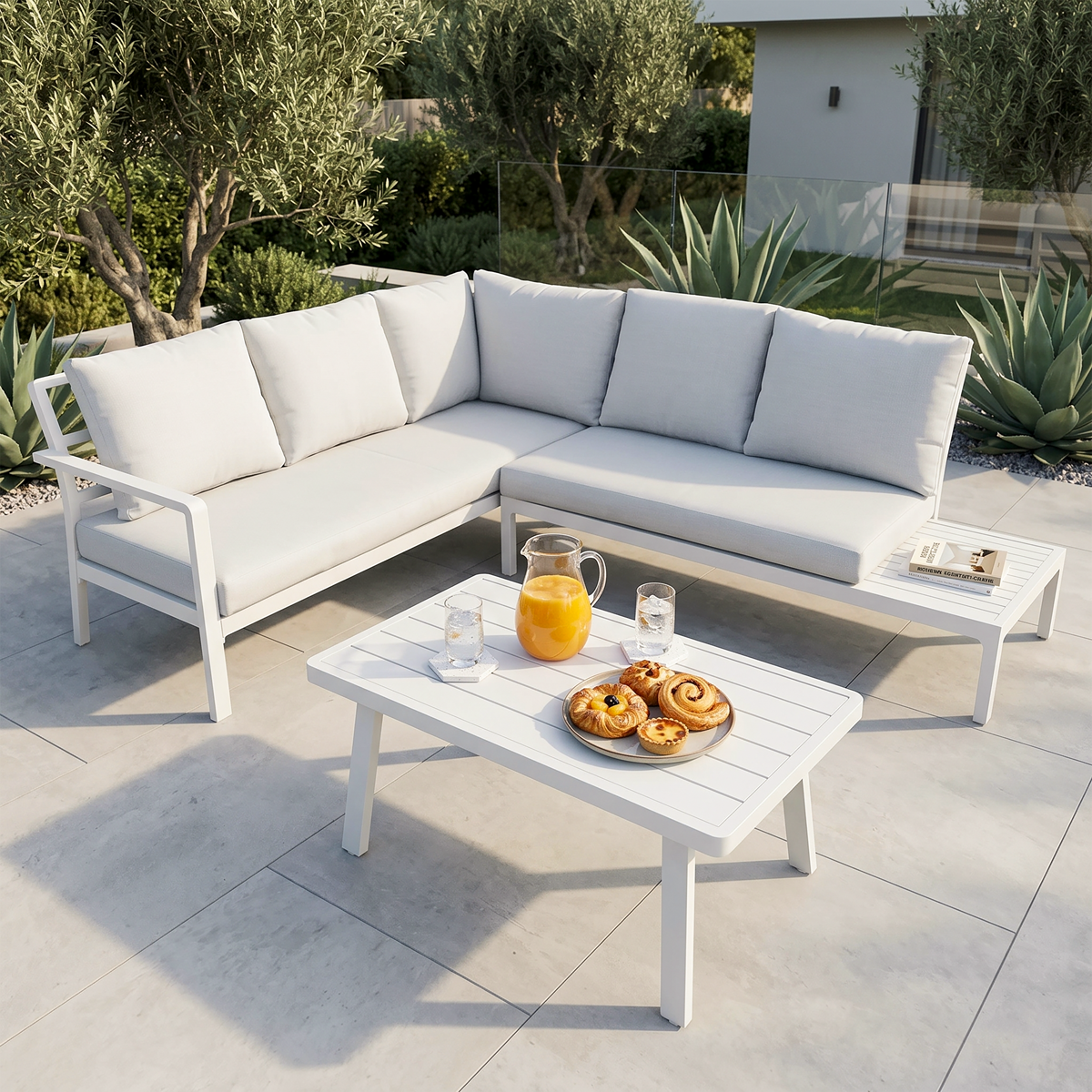 Dellonda DG53 Dellonda Kyoto Aluminium Outdoor Corner Sofa & Coffee Table Set 3pc
