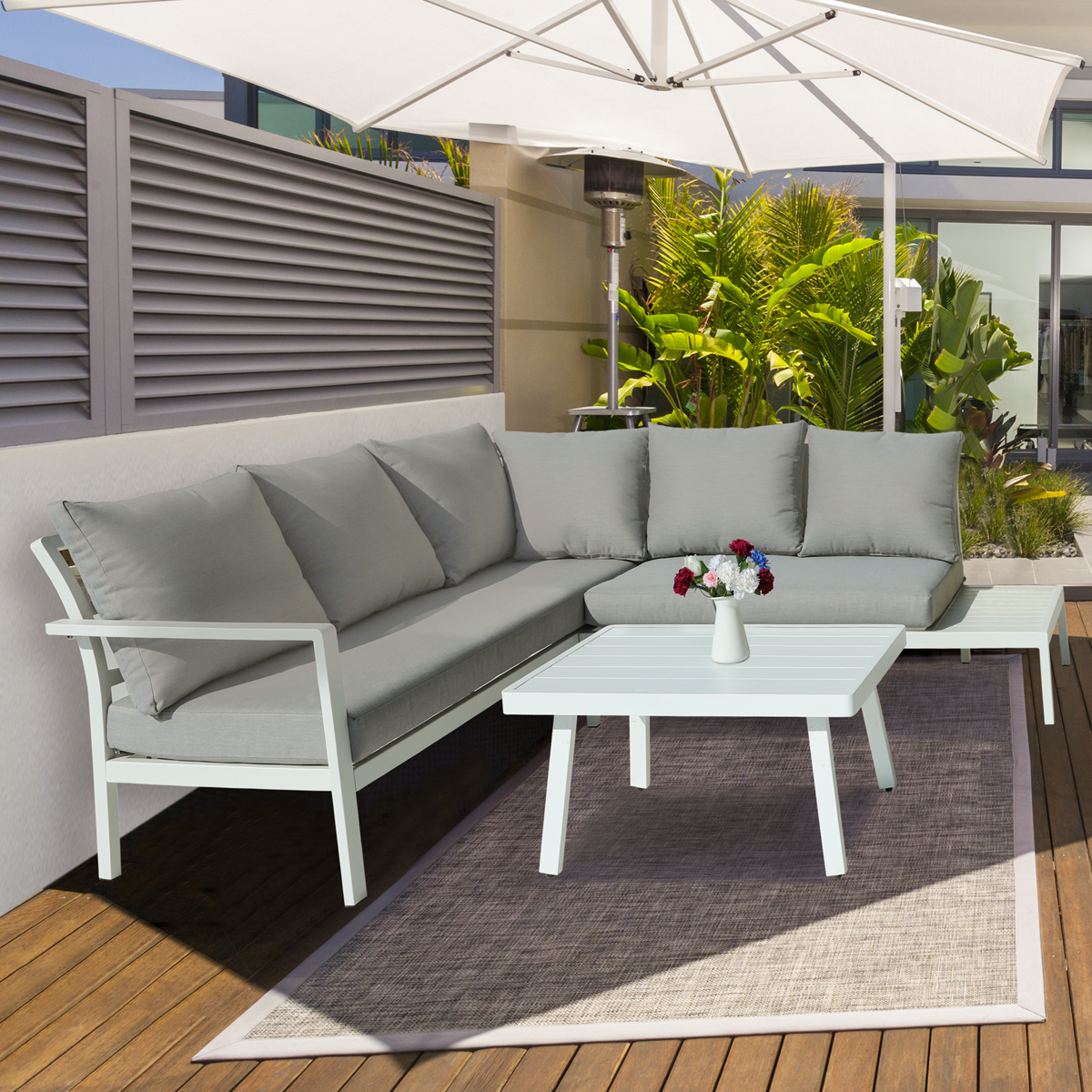 Dellonda DG53 Dellonda Kyoto Aluminium Outdoor Corner Sofa & Coffee Table Set 3pc