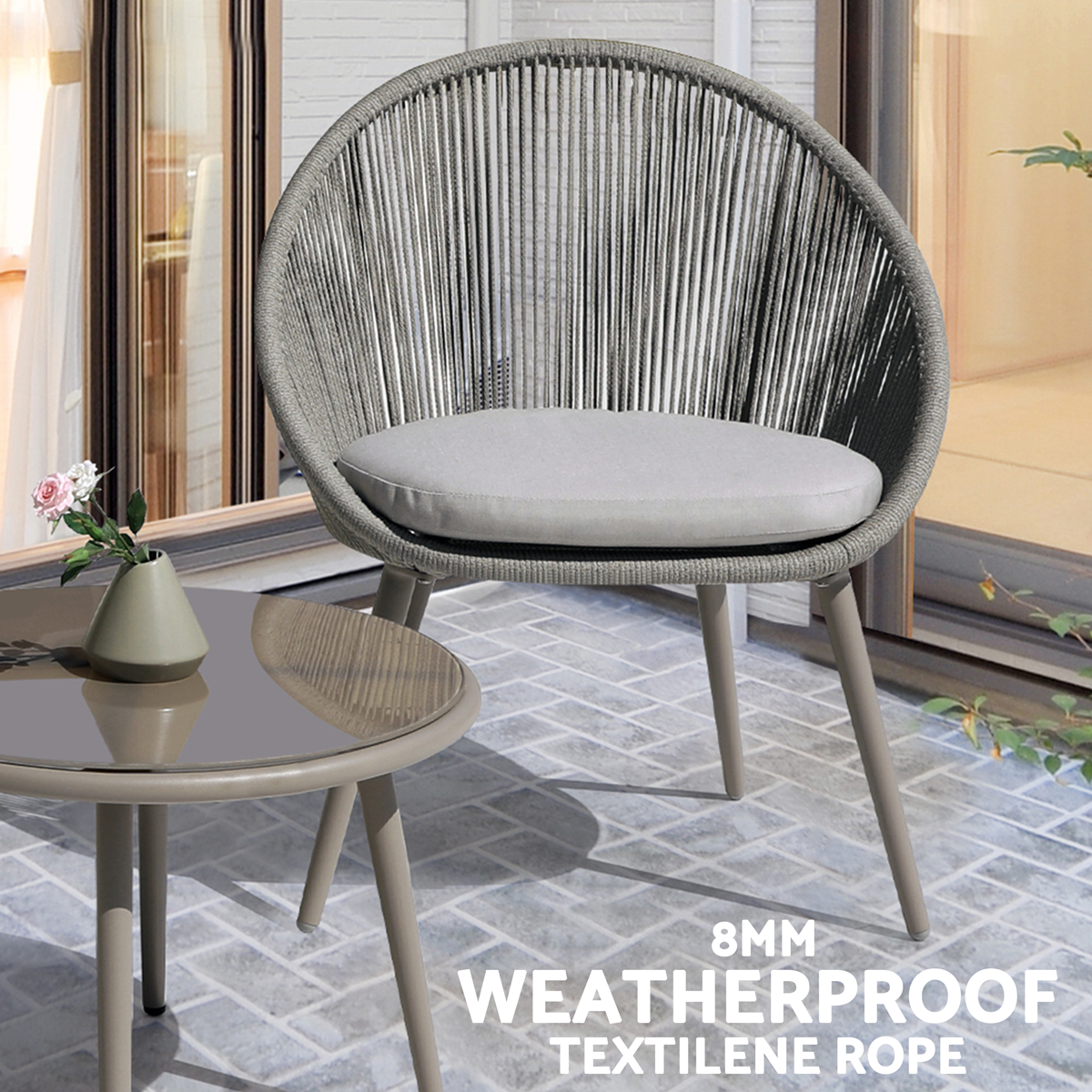 Dellonda DG55 Dellonda Como Steel Bistro Set with Tempered Glass Tabletop 3pc