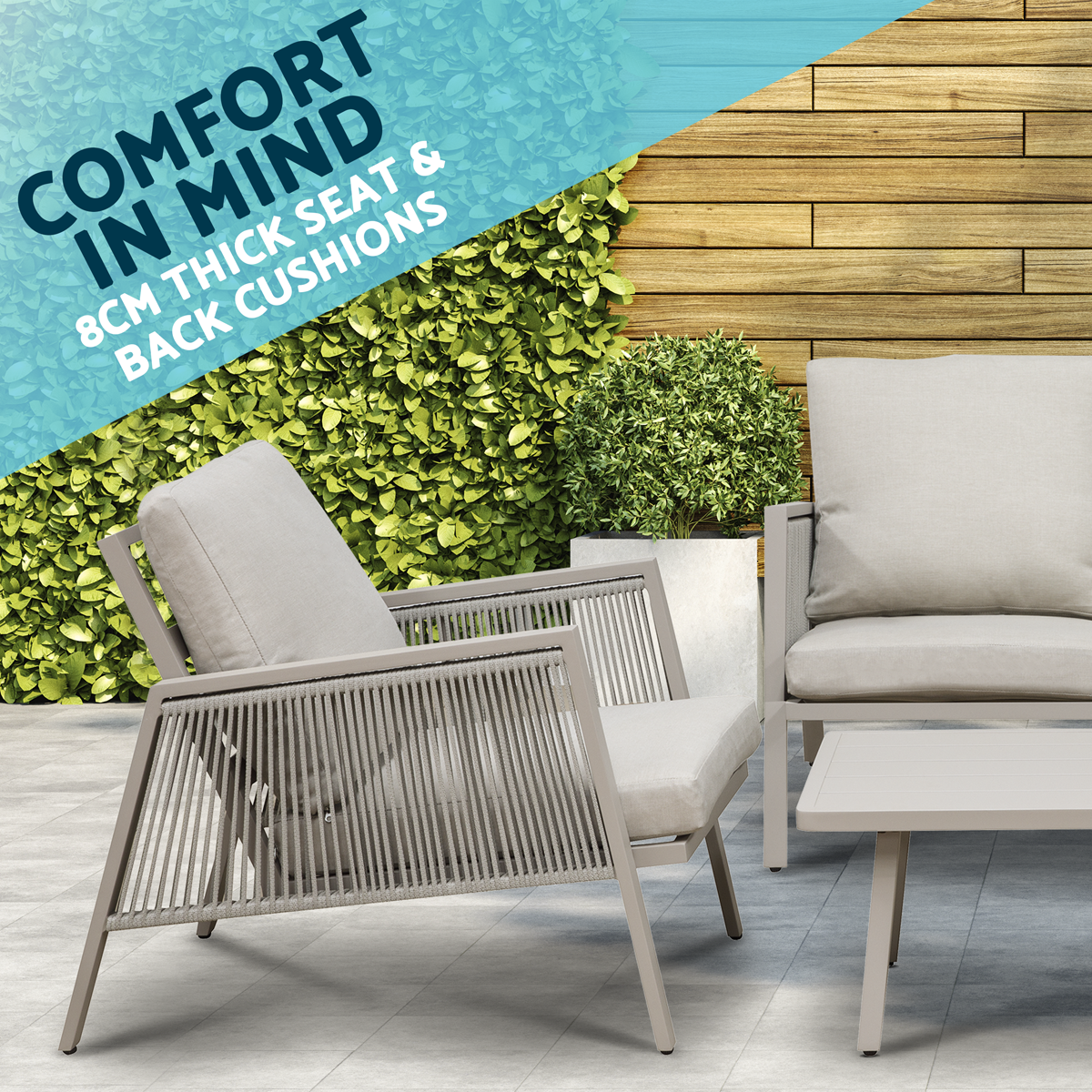 Dellonda DG56 Dellonda Fusion Aluminium Outdoor Sofa, Arm Chairs & Coffee Table Set 4pc
