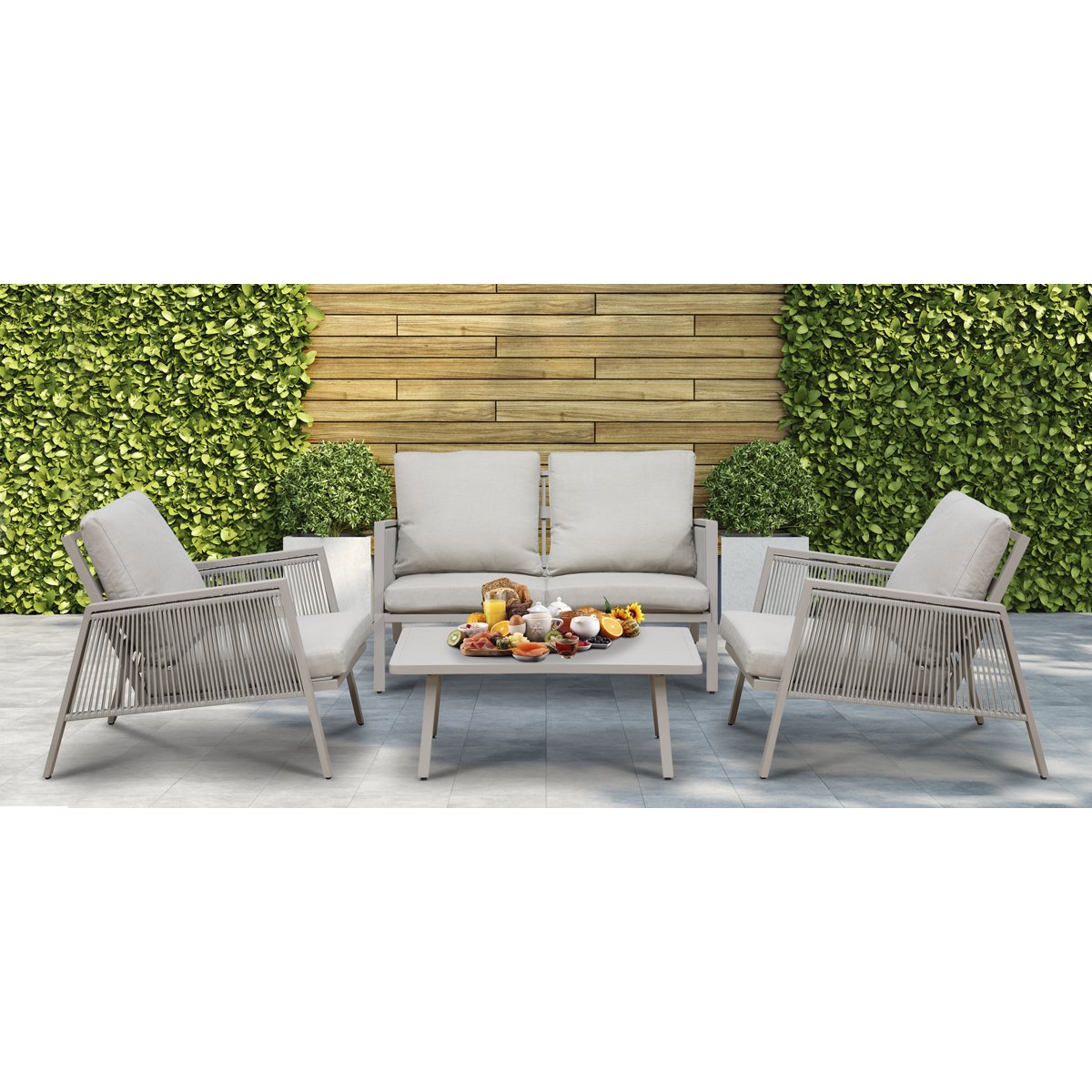 Dellonda DG56 Dellonda Fusion Aluminium Outdoor Sofa, Arm Chairs & Coffee Table Set 4pc
