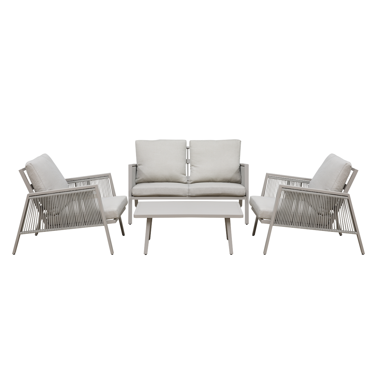 Dellonda DG56 Dellonda Fusion Aluminium Outdoor Sofa, Arm Chairs & Coffee Table Set 4pc