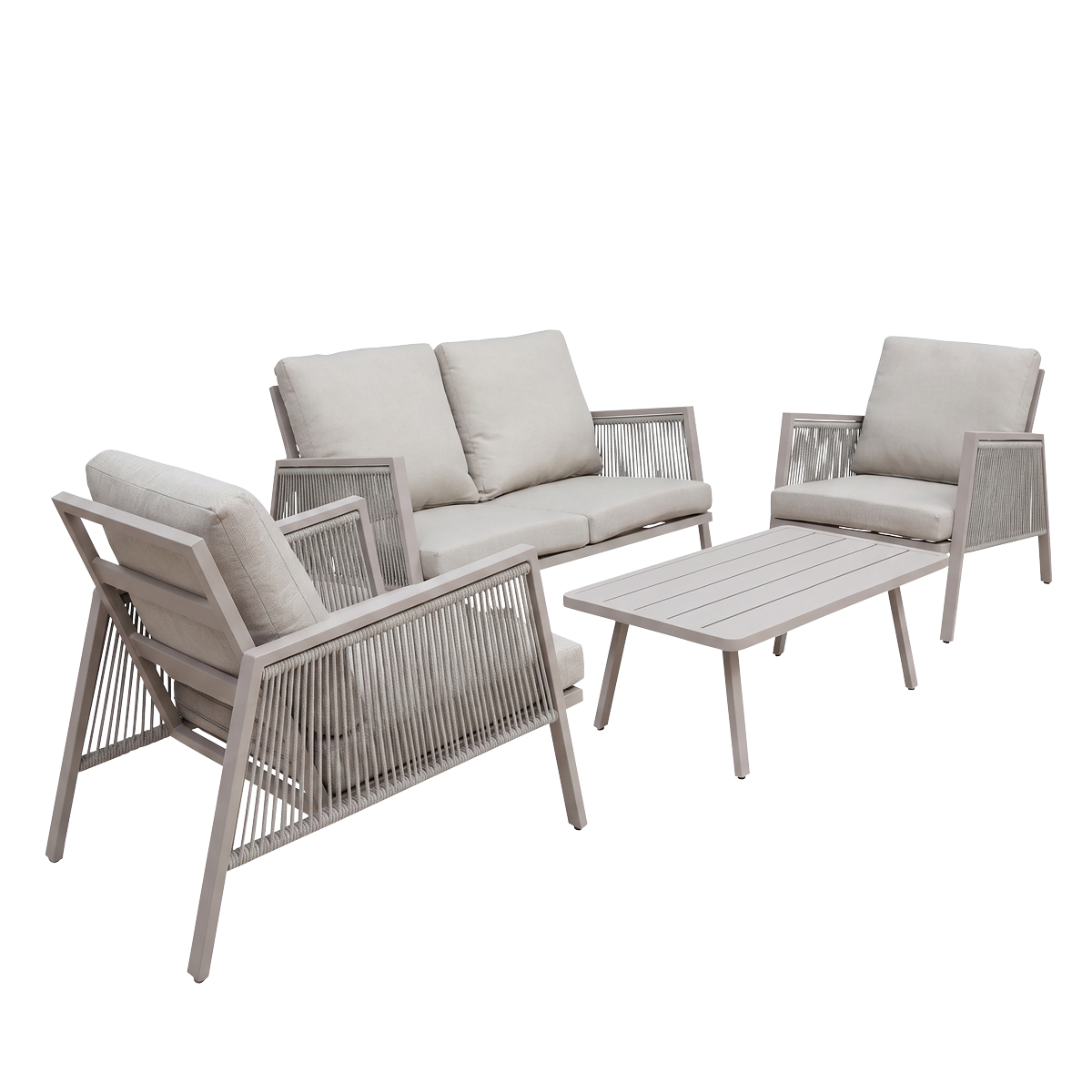 Dellonda DG56 Dellonda Fusion Aluminium Outdoor Sofa, Arm Chairs & Coffee Table Set 4pc