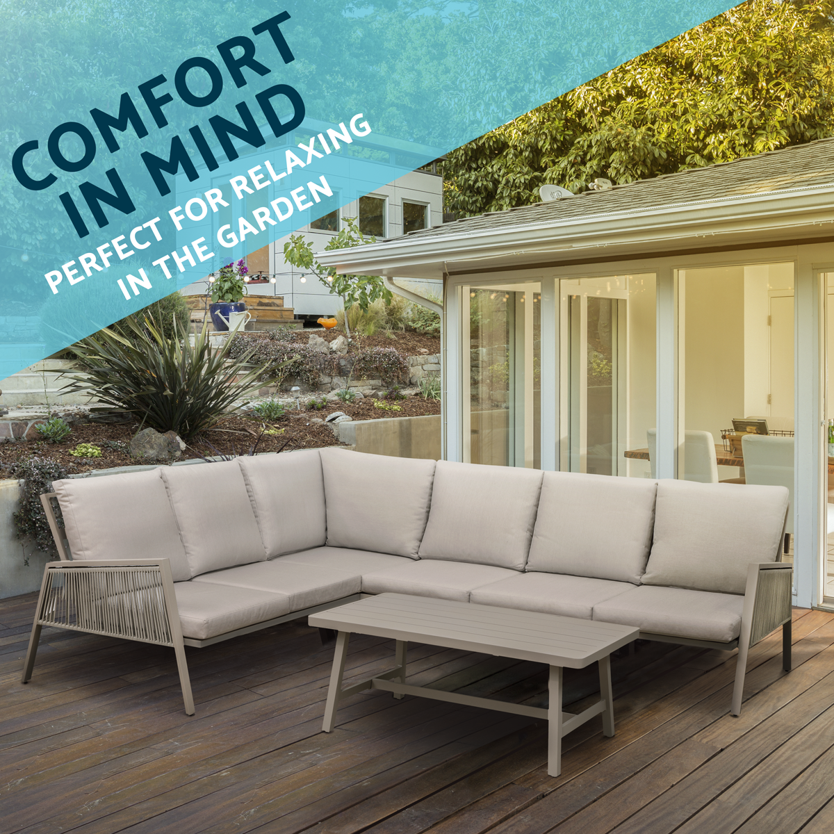 Dellonda DG57 Dellonda Fusion Aluminium Outdoor Corner Sofa & Coffee Table Set 4pc