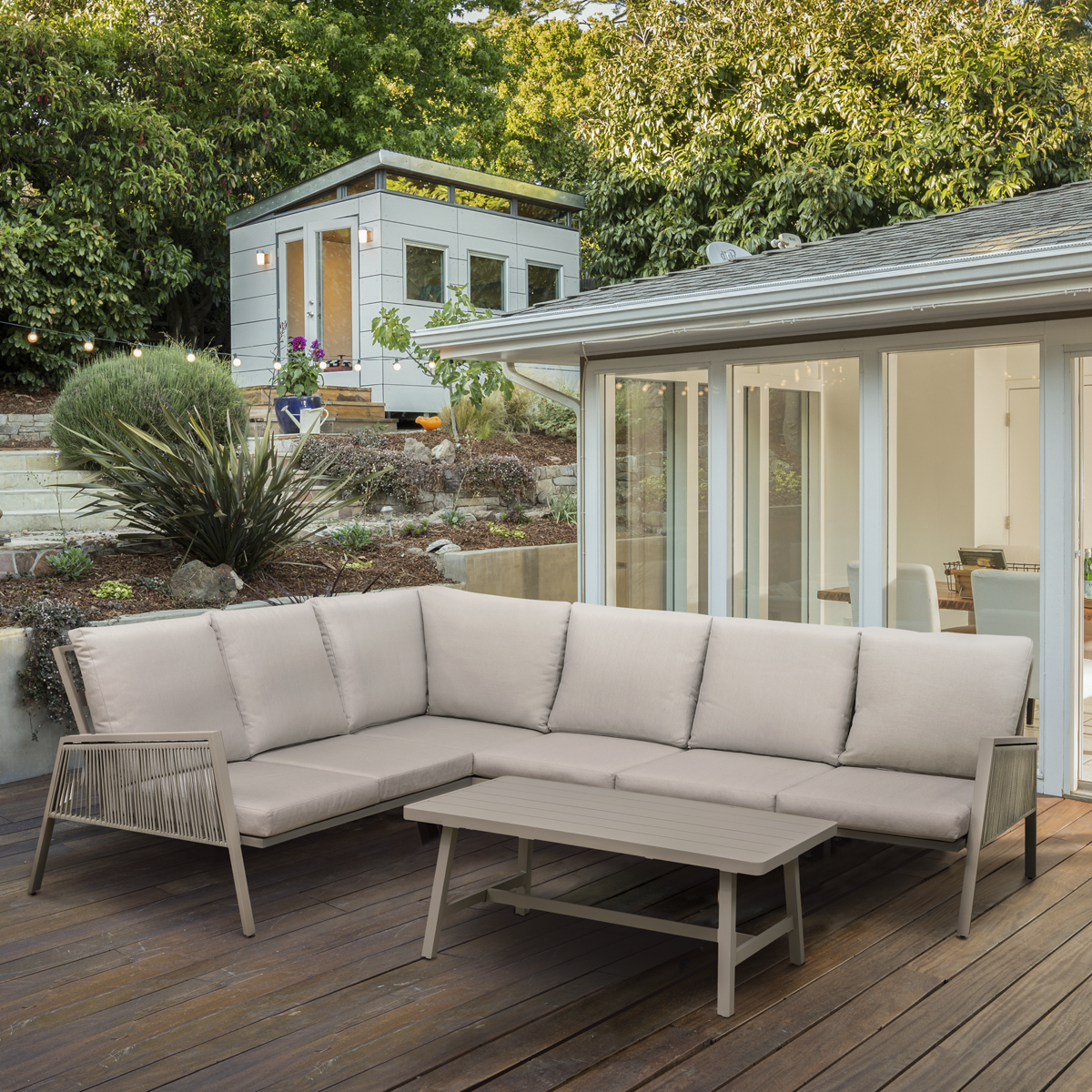 Dellonda DG57 Dellonda Fusion Aluminium Outdoor Corner Sofa & Coffee Table Set 4pc