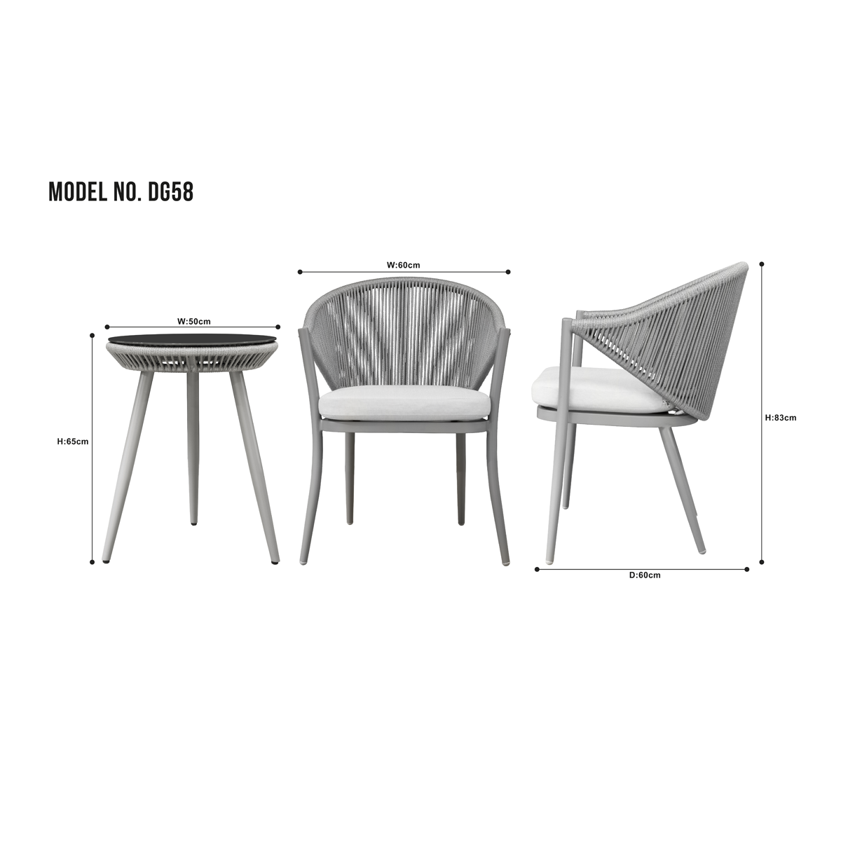 Dellonda DG58 Dellonda Echo Aluminium Balcony Set with Tempered Glass Tabletop 3pc