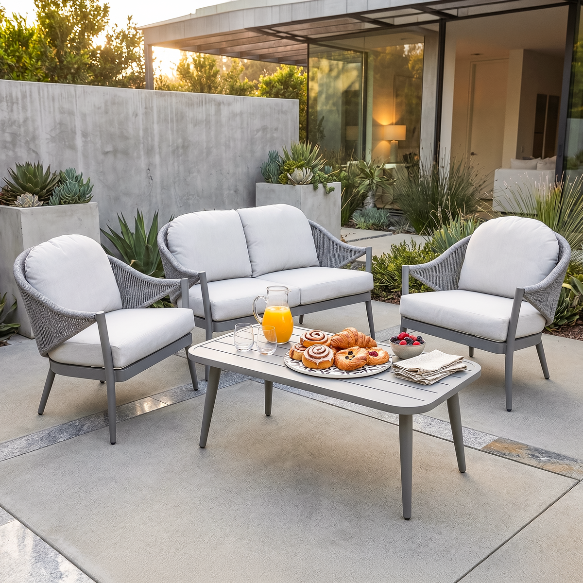 Dellonda DG59 Dellonda Echo Aluminium Outdoor Sofa, Chair & Coffee Table Set 4pc
