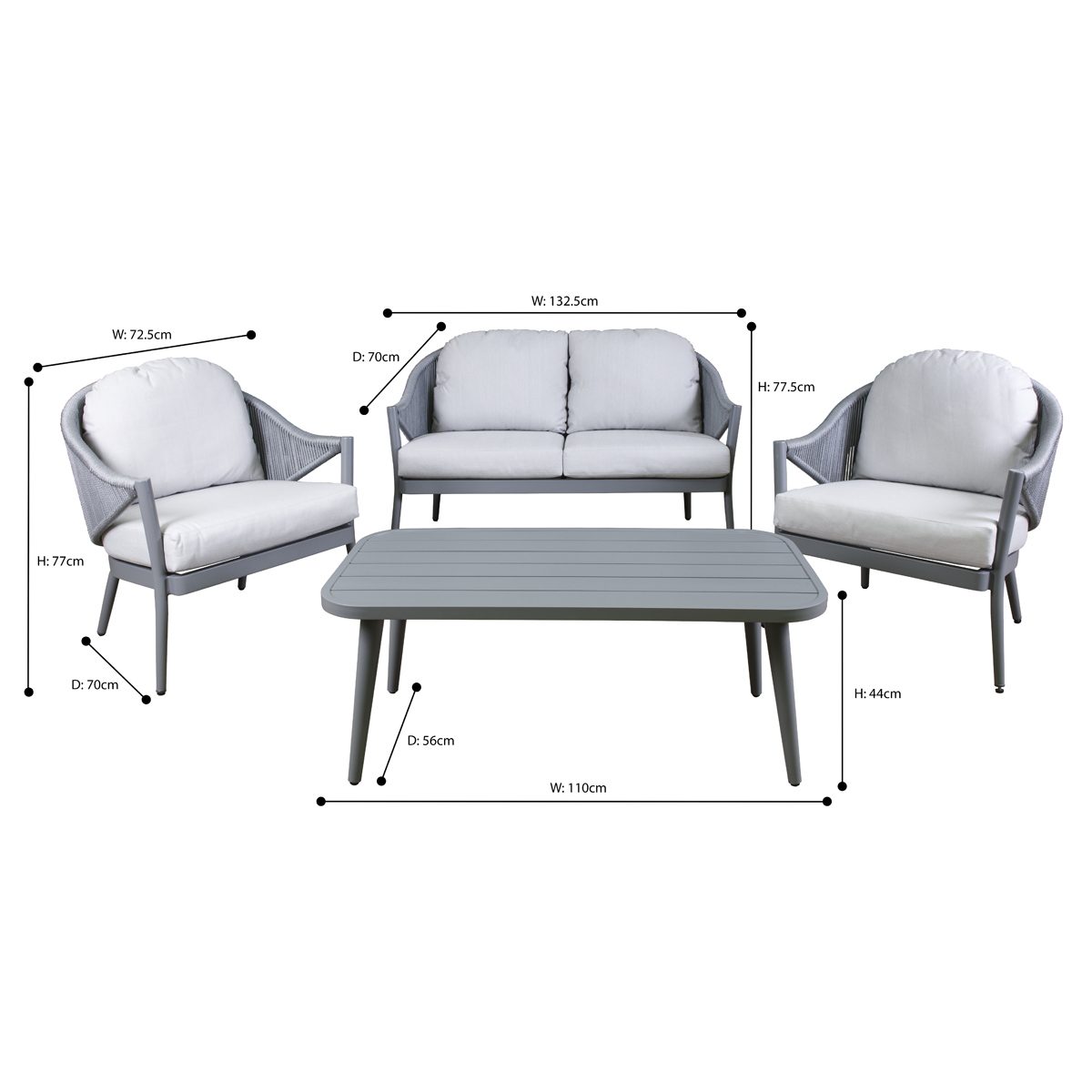 Dellonda DG59 Dellonda Echo Aluminium Outdoor Sofa, Chair & Coffee Table Set 4pc