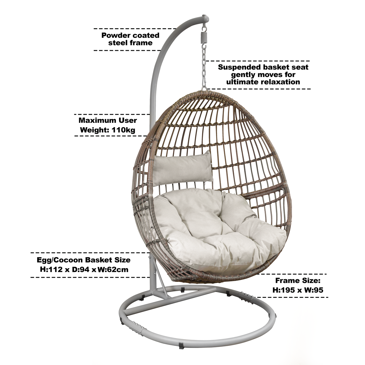 Dellonda DG60 Dellonda Single Swinging Egg Chair with Cushion