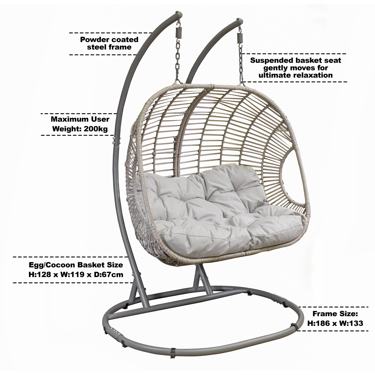 Dellonda DG61 Dellonda Double Swinging Egg Chair with Cushion