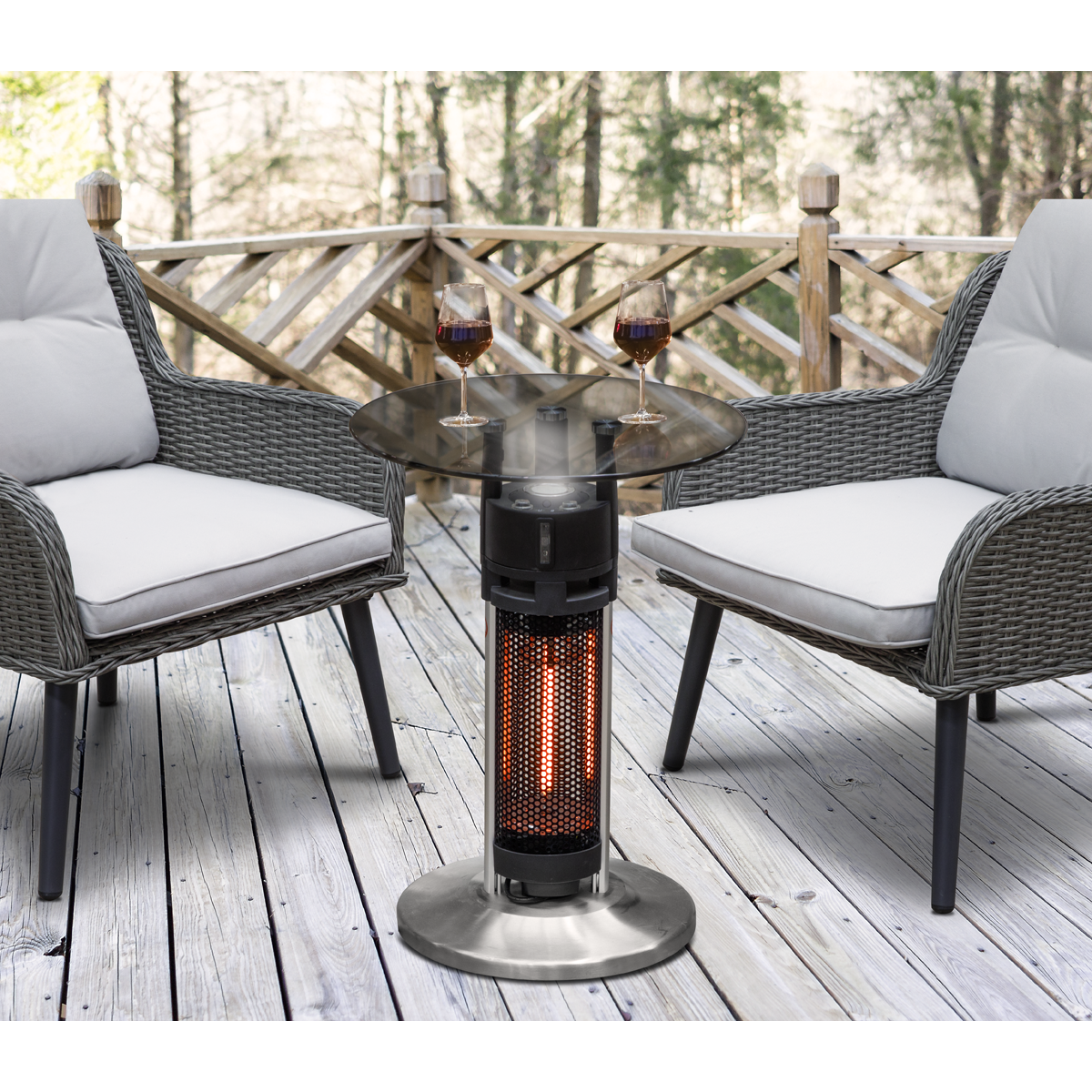 Dellonda DG62 Dellonda Bistro Table with 1200W Heater, 65cm, Black/Stainless Steel