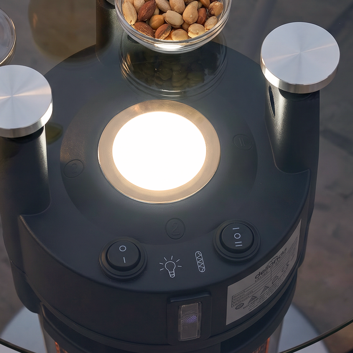 Dellonda DG62 Dellonda Bistro Table with 1200W Heater, 65cm, Black/Stainless Steel