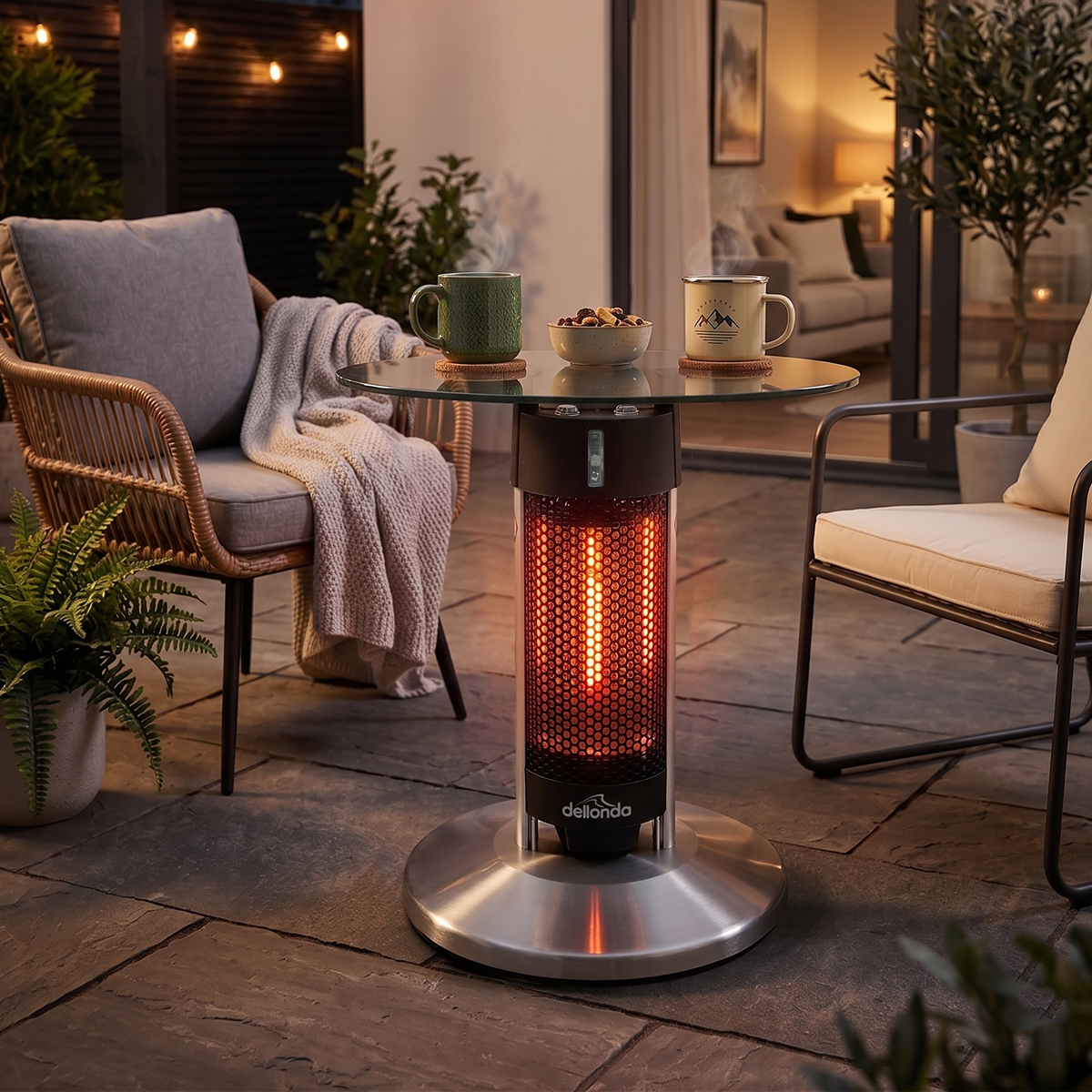 Dellonda DG62 Dellonda Bistro Table with 1200W Heater, 65cm, Black/Stainless Steel