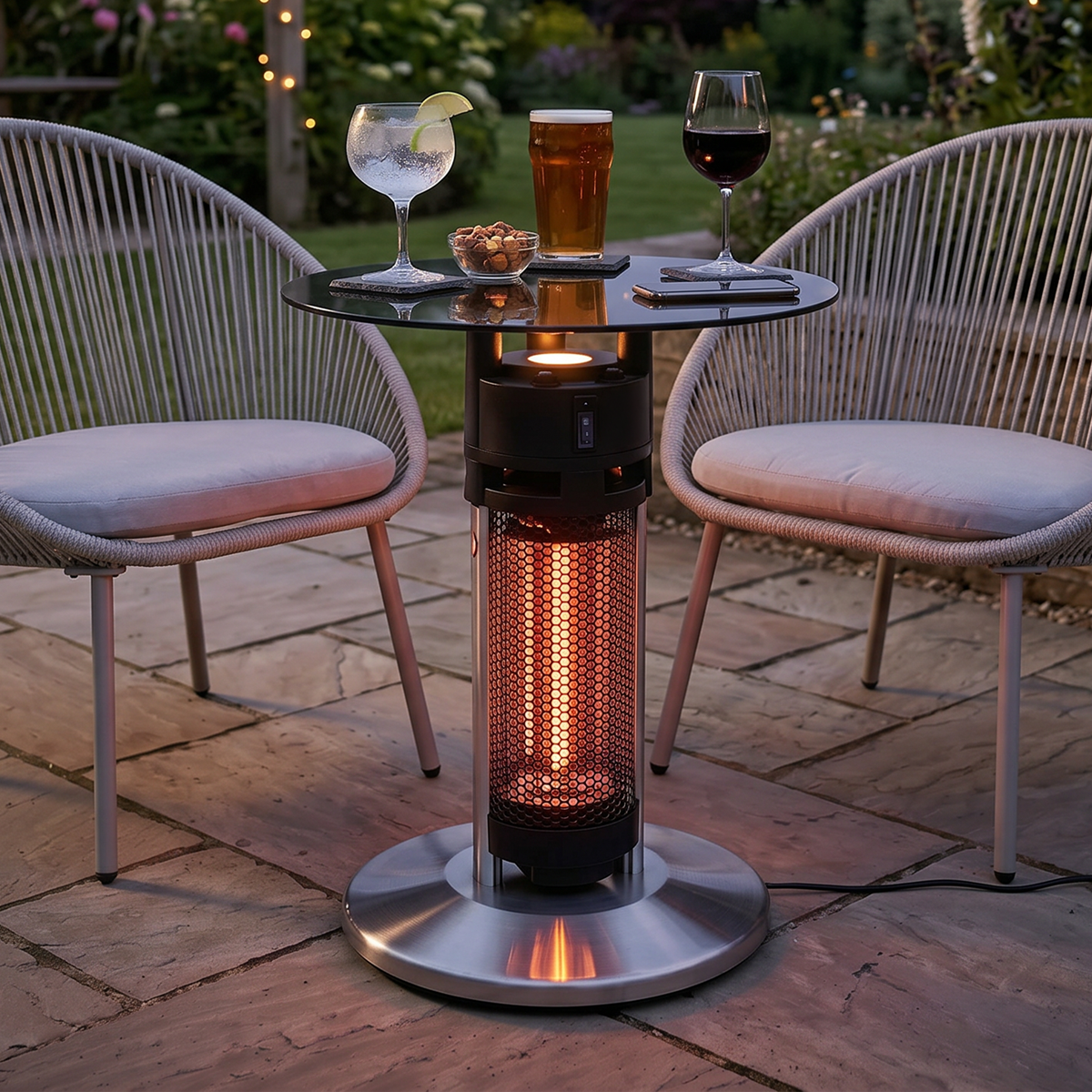 Dellonda DG62 Dellonda Bistro Table with 1200W Heater, 65cm, Black/Stainless Steel