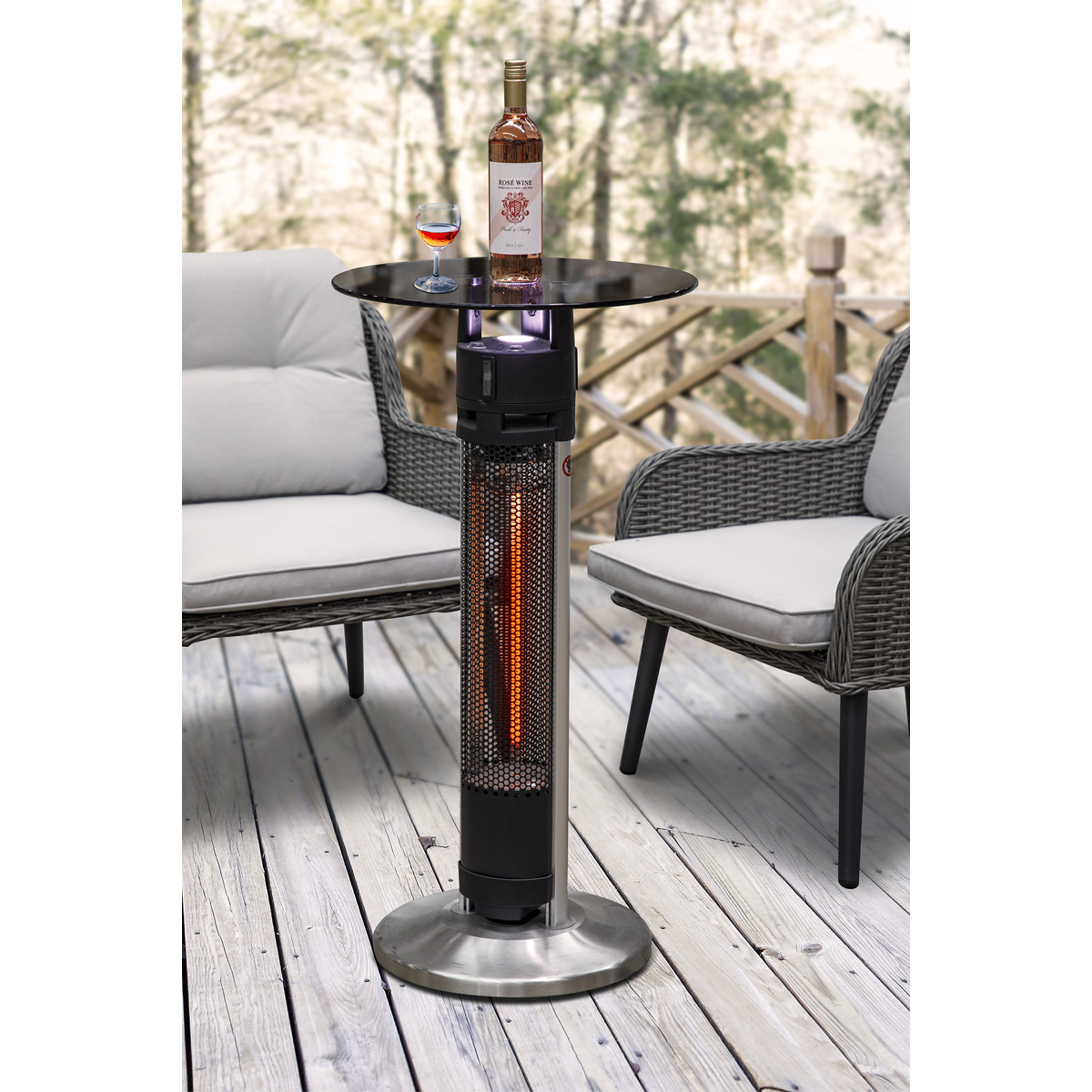 Dellonda DG63 Dellonda Bistro Table with 1600W Heater, 95cm, Black/Stainless Steel