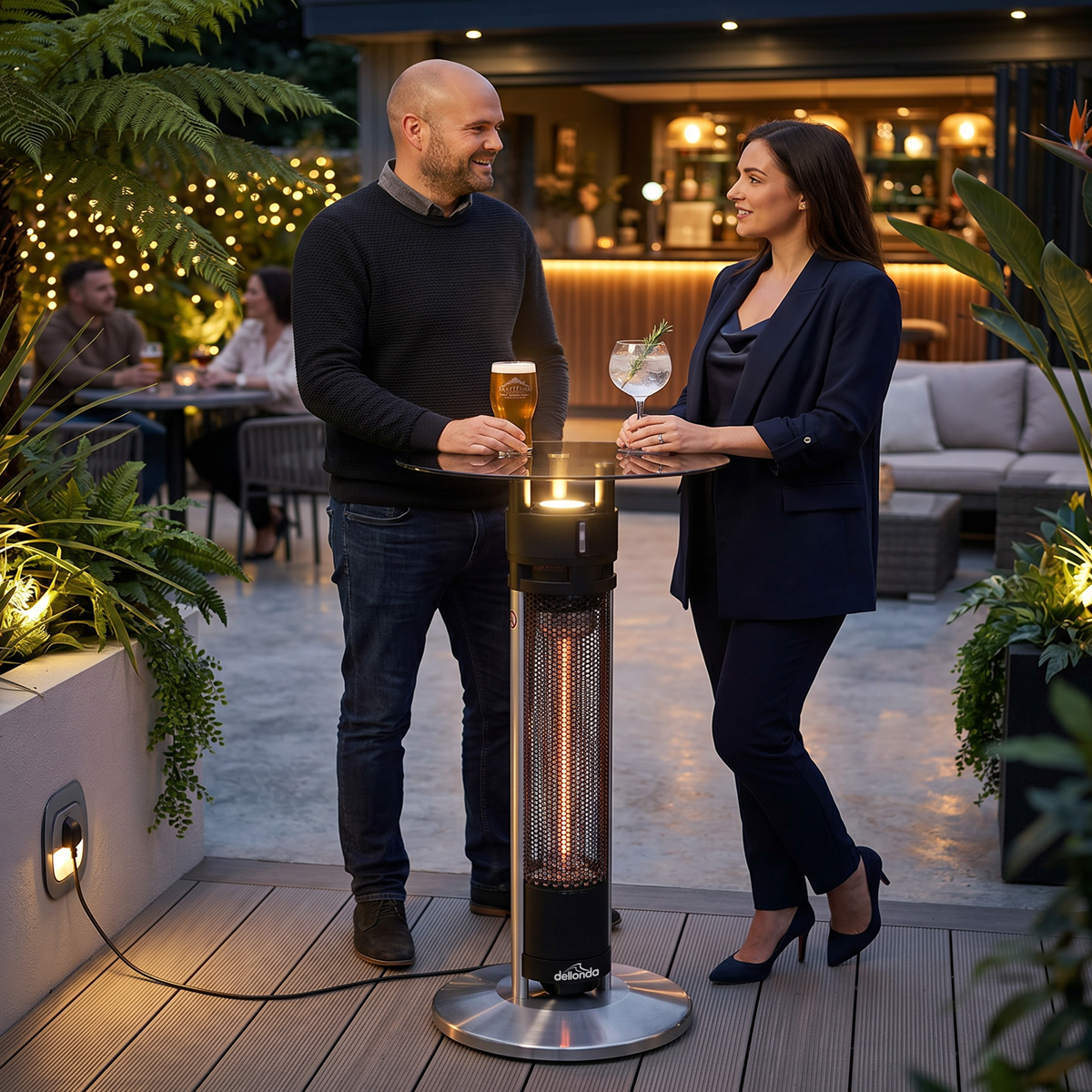 Dellonda DG63 Dellonda Bistro Table with 1600W Heater, 95cm, Black/Stainless Steel
