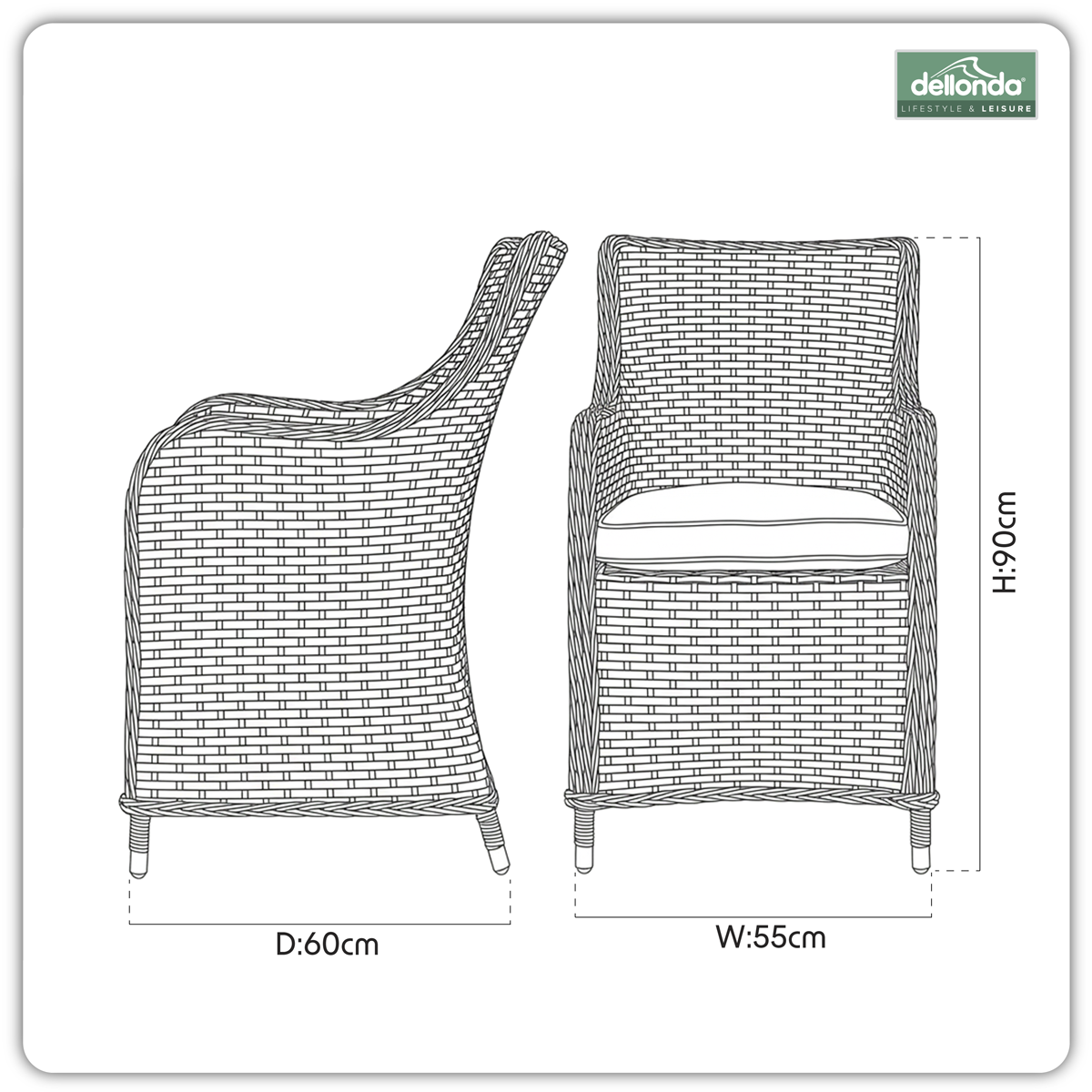 Dellonda DG64 Dellonda Chester Rattan Wicker Outdoor Garden Dining Chairs 2pc