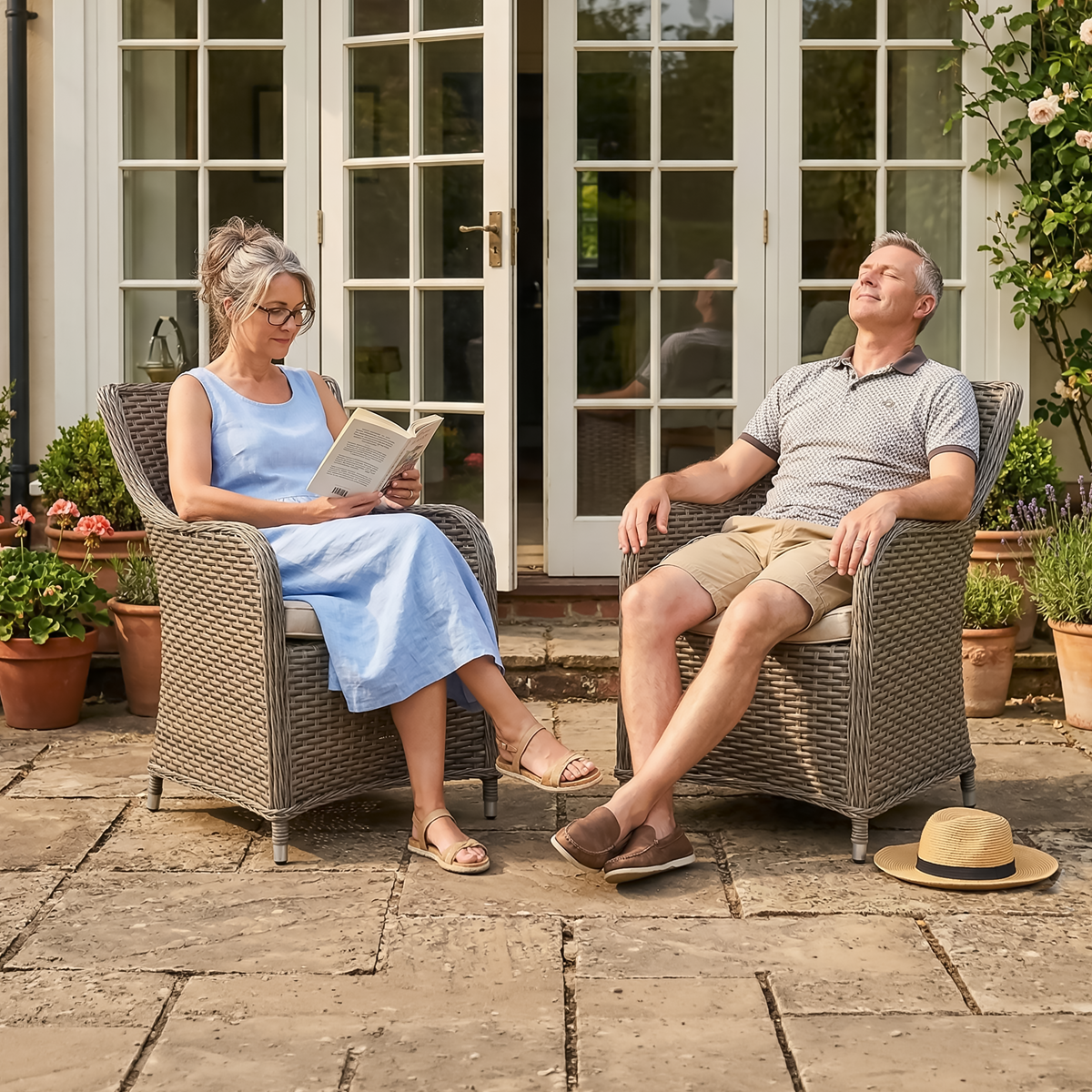 Dellonda DG64 Dellonda Chester Rattan Wicker Outdoor Garden Dining Chairs 2pc