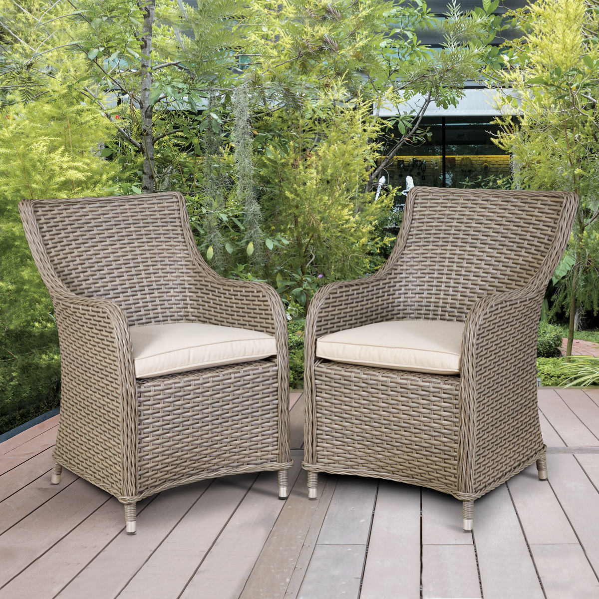 Dellonda DG64 Dellonda Chester Rattan Wicker Outdoor Garden Dining Chairs 2pc