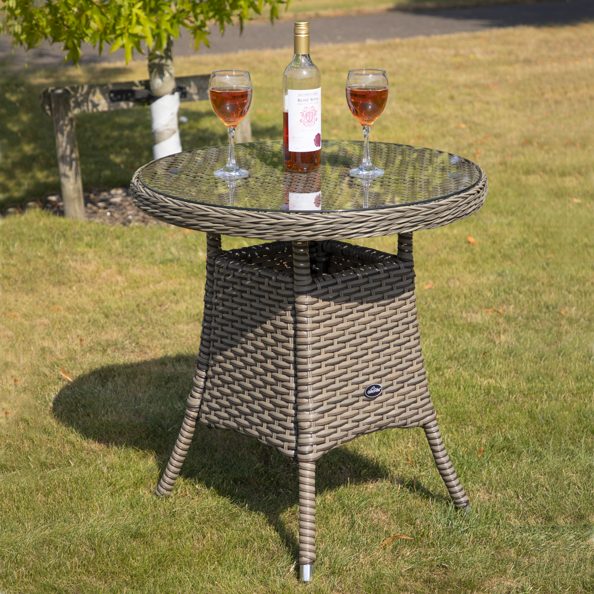 Dellonda DG65 Dellonda Chester Rattan Wicker Round Outdoor Table with Tempered Glass Top