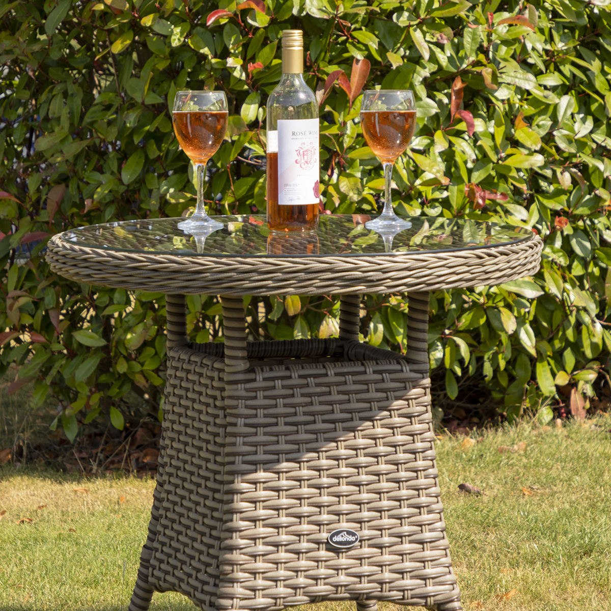 Dellonda DG65 Dellonda Chester Rattan Wicker Round Outdoor Table with Tempered Glass Top